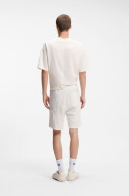 Short en coton &eacute;ponge avec jacquard l&eacute;opard, Naturel