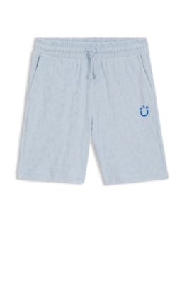 Cotton-towelling shorts with leopard jacquard, Light Blue