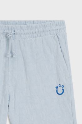 Cotton-towelling shorts with leopard jacquard, Light Blue