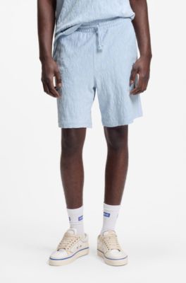 Shorts in spugna di cotone con jacquard leopardato, Celeste