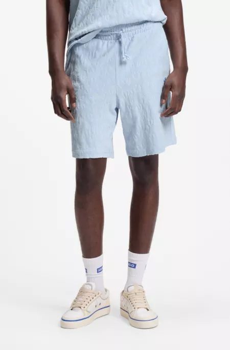 Cotton-towelling shorts with leopard jacquard