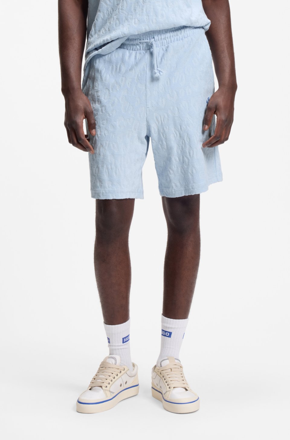Cotton-towelling shorts with leopard jacquard