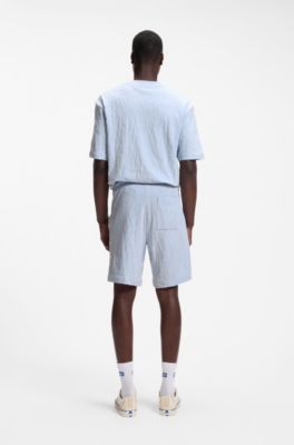 Cotton-towelling shorts with leopard jacquard, Light Blue