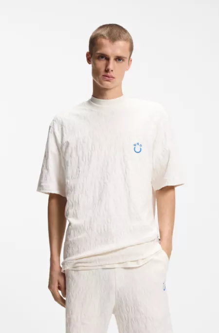 Cotton-towelling T-shirt with Happy HUGO