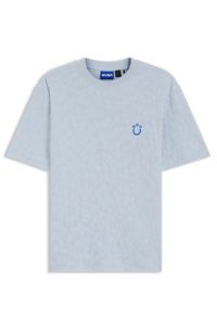 Cotton-towelling T-shirt with Happy HUGO, Light Blue