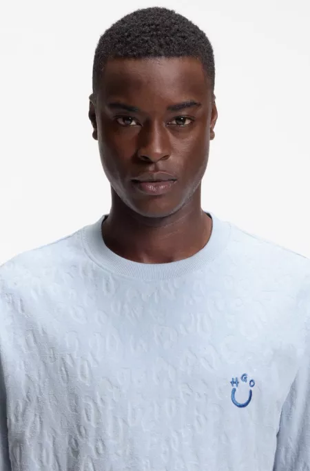 Cotton-towelling T-shirt with Happy HUGO