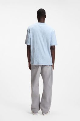 Cotton-towelling T-shirt with Happy HUGO, Light Blue