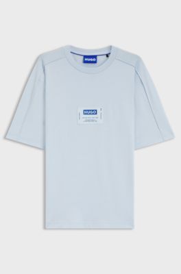 Cotton-jersey T-shirt with workwear logo label, Light Blue