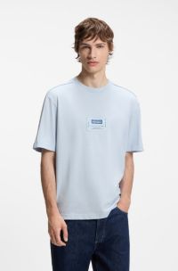T-Shirt aus Baumwoll-Jersey mit Workwear-Logo-Label, Hellblau