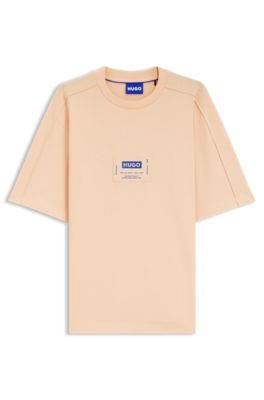 Cotton-jersey T-shirt with workwear-inspired logo label, Light Orange