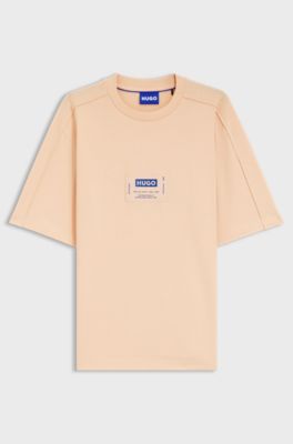 T-shirt i bomuldsjersey med arbejdst&oslash;jsinspireret logom&aelig;rkat, Lys orange