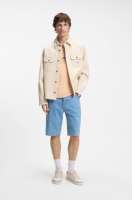 Cotton-jersey T-shirt with workwear logo label, Light Orange