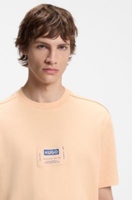 Cotton-jersey T-shirt with workwear logo label, Light Orange