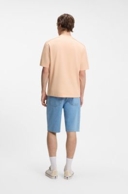 T-shirt i bomuldsjersey med arbejdst&oslash;jsinspireret logom&aelig;rkat, Lys orange