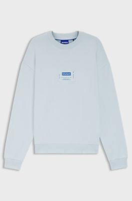 Cotton-blend sweatshirt with logo label, Light Blue