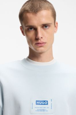 Sweatshirt i bomullsblandning med logom&auml;rke, Ljusbl&aring;