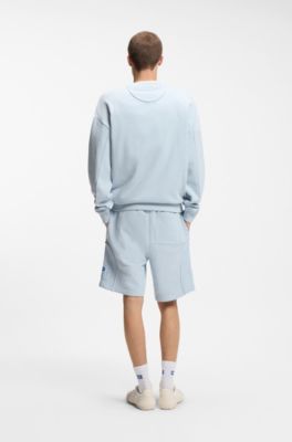Cotton-blend sweatshirt with logo label, Light Blue