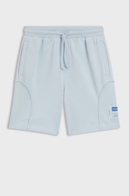 Cotton-blend shorts with logo label, Light Blue
