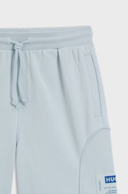 Shorts in misto cotone con etichetta con logo, Celeste