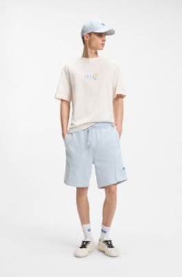 Shorts aus Baumwoll-Mix mit Logo-Label, Hellblau