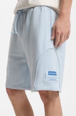 Shorts aus Baumwoll-Mix mit Logo-Label, Hellblau