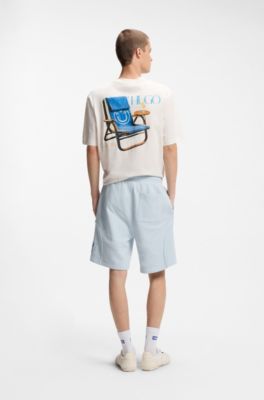 Shorts in misto cotone con etichetta con logo, Celeste