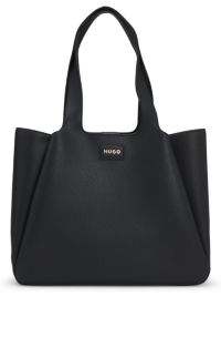 Faux-leather tote bag with logo patch, Black