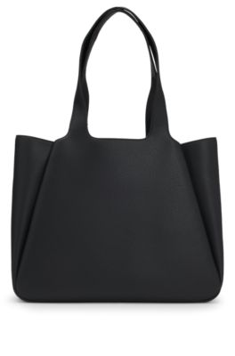 Faux-leather tote bag with logo patch, Black
