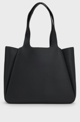 Faux-leather tote bag with logo patch, Black