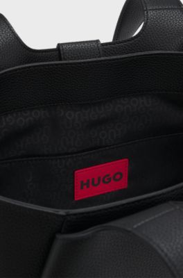 Faux-leather tote bag with logo patch, Black