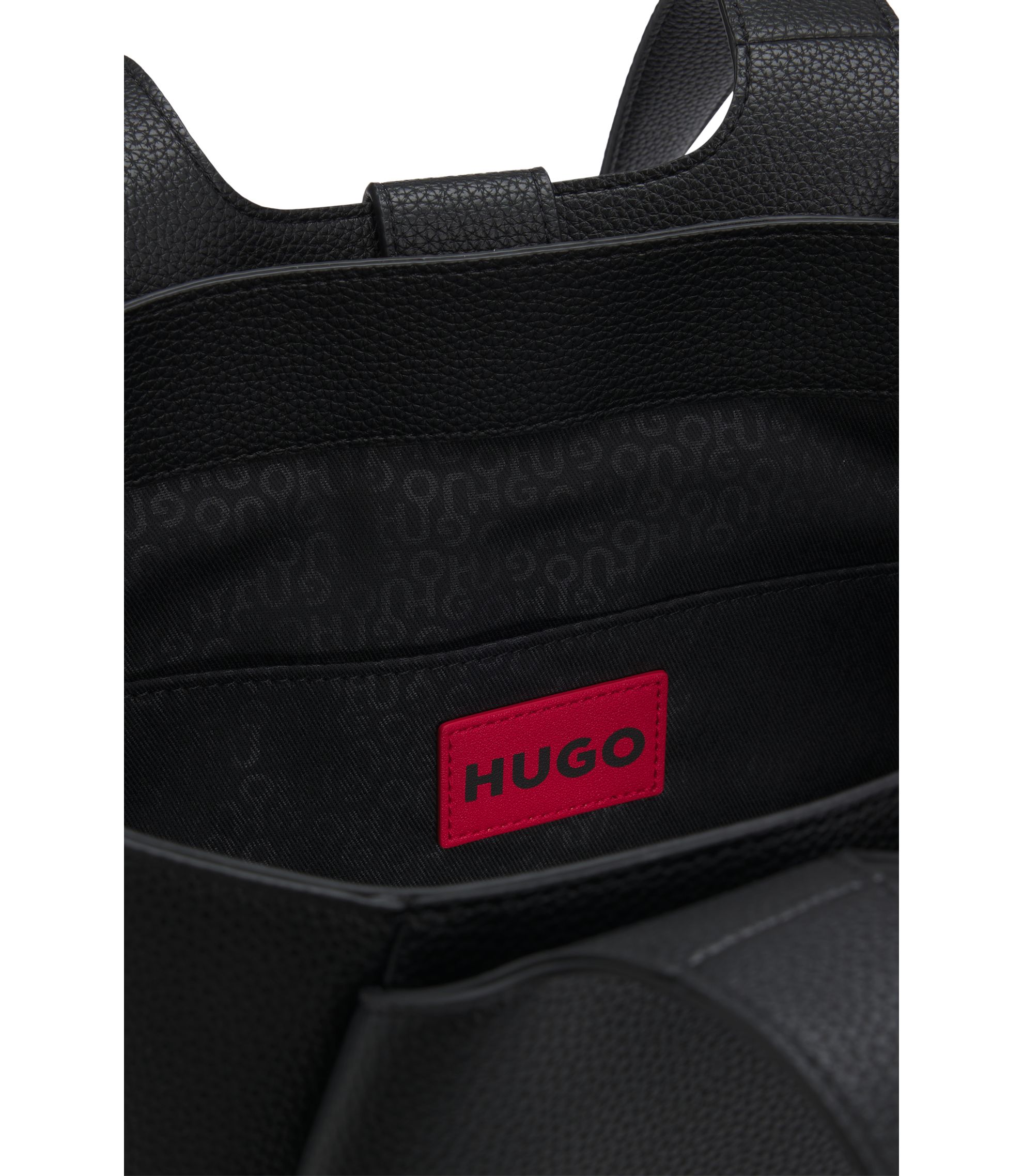 HUGO - フェイクレザー トートバッグ ロゴパッチ - ブラック