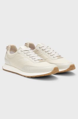 Sneakers stile runner con dettagli a zigzag, Beige chiaro