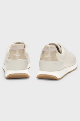Sneakers stile runner con dettagli a zigzag, Beige chiaro