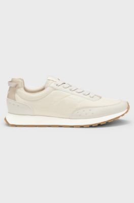 Sneakers stile runner con dettagli a zigzag, Beige chiaro