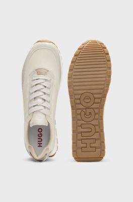 Sneakers stile runner con dettagli a zigzag, Beige chiaro