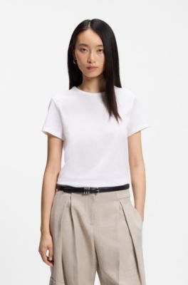 Camiseta slim fit de punto de algod&oacute;n con monograma Double&nbsp;B, Blanco