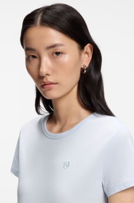 Cotton-jersey slim-fit T-shirt with Double B monogram, Light Blue