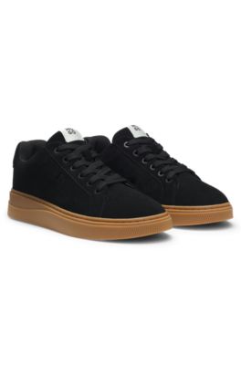 Suede trainers with padded tongue, Black