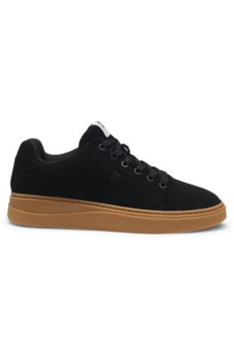 Suede trainers with padded tongue, Black