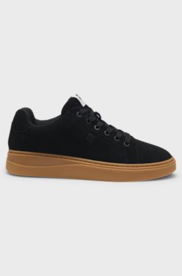 Suede trainers with padded tongue, Black