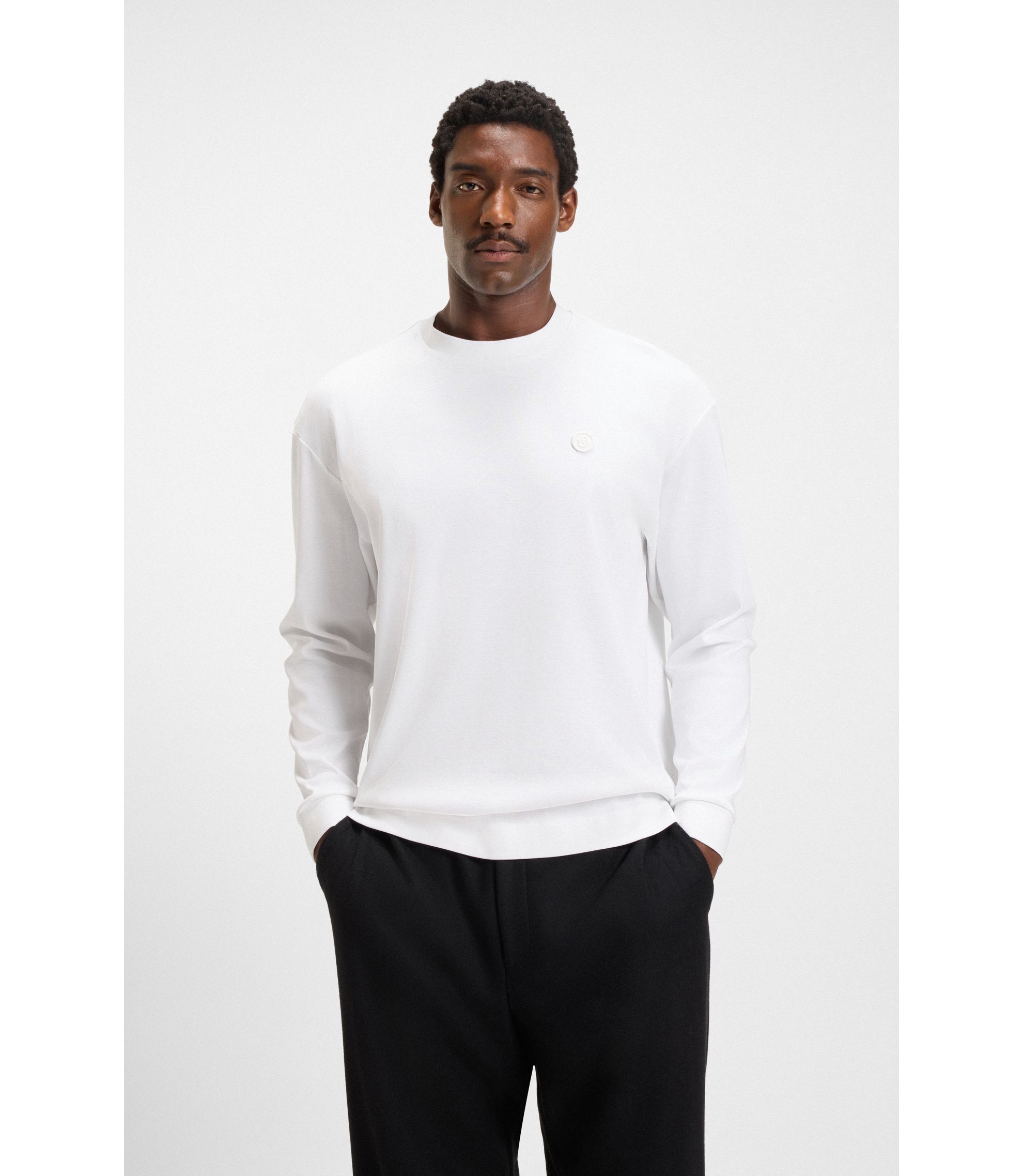 BOSS - Mercerised-cotton T-shirt with Double B monogram - White