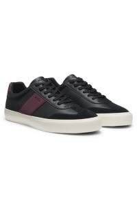 Grained faux-leather trainers with leather trims, Black