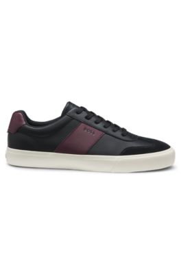 Grained faux-leather trainers with leather trims, Black