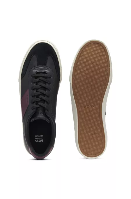 Grained faux-leather trainers with leather trims