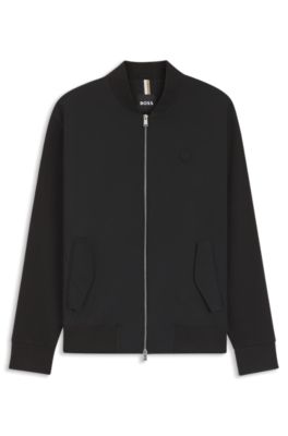 Mercerised-cotton zip-up sweatshirt with Double B monogram, Black
