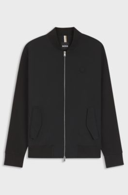 Mercerised-cotton zip-up sweatshirt with Double B monogram, Black