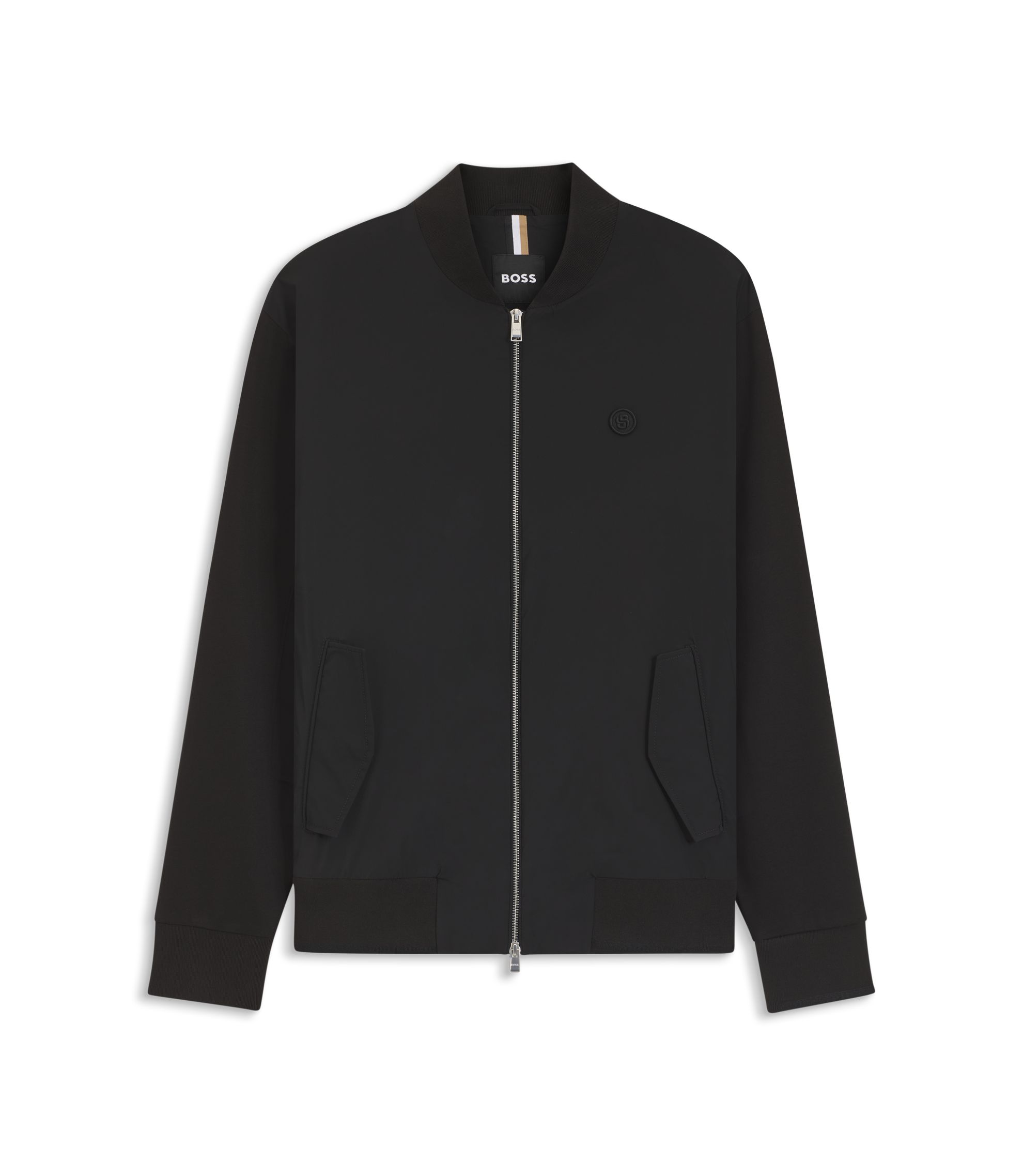 BOSS - Mercerised-cotton zip-up sweatshirt with Double B monogram