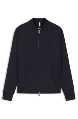 Mercerised-cotton zip-up sweatshirt with Double B monogram, Dark Blue