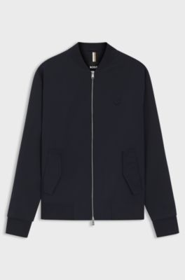 Mercerised-cotton zip-up sweatshirt with Double B monogram, Dark Blue