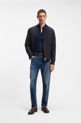 Mercerised-cotton zip-up sweatshirt with Double B monogram, Dark Blue